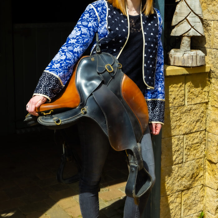 Veste bleue patchwork – Image 4